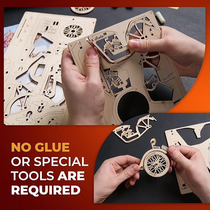 UGEARS Indie Moto 2.5D Wood Puzzle, Vintage Motorcycle Model Kit with Moving Parts for Adults, DIY Home & Office Decor - 42 Pieces