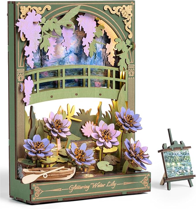 rowood Water Lily 3D Puzzle Building Set with LED,DIY Monet Wall Art Craft Kits for Adults,Home Decor Botanical Collection Gift for Teens Kids on Christmas