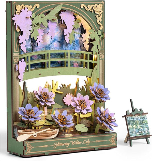rowood Water Lily 3D Puzzle Building Set with LED,DIY Monet Wall Art Craft Kits for Adults,Home Decor Botanical Collection Gift for Teens Kids on Christmas