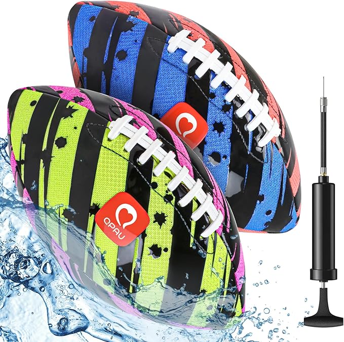 QPAU Waterproof Football, 2 Pack 9 Inches Outdoor Games for Adults and Kids, Fun Swimming Pools Toys and Accessories for Beach Lake Park Backyard