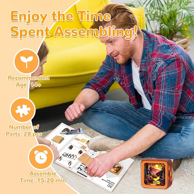 3D Wooden Puzzle Night Light, Sunset Maple Forest DIY Puzzles for Adults, Eye Care Night Light with Touchable Switch, Personalized Gifts for Family Friend DIY Puzzle Lover