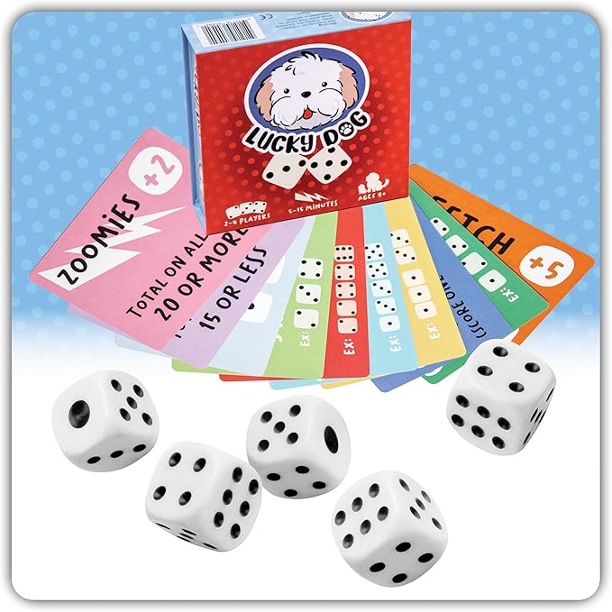 Lucky Dog Dice Game - Family Fun for Ages 8+ | Engaging Multi-Mode Play for 1-4 Players | Dog-Themed Strategy & Laughter | Kids & Adults