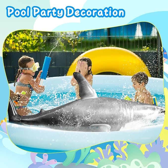 Extra Large Inflatable Shark Pool Toy,79inch Shark Pool Birthday Party Decorations,Blow Up Animal Party Favors Supplies Gift for Kids Adults