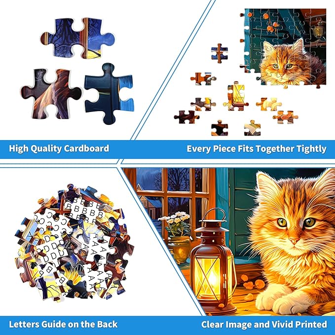 100 Piece Puzzles for Kids Reading Cat 100 Piece Puzzles for Adults, Cute Kitten 100 Pieces Puzzle for Kids Ages 4-8, Cozy Retreat Puzzle for Seniors Teens Brain Teaser