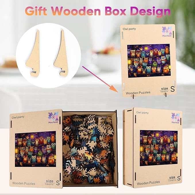 Wooden Puzzles for Adults, Halloween Owl Family Puzzles 200 Pieces, Unique Shaped Jigsaw Puzzles for Adults and Kids, Fun Family Game 11.8'' x 8.9''