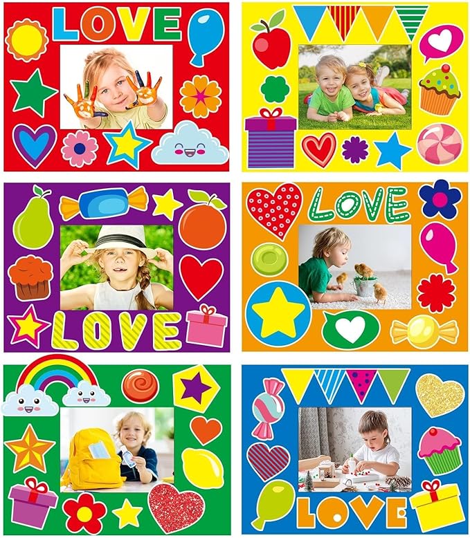 chiazllta 30 Packs Fall Crafts Picture Frame Paper Craft Kits for Kids DIY Picture Foam Frame Art Crafts Christmas Holiday Kindergarten Preschool School Classroom Activities Games