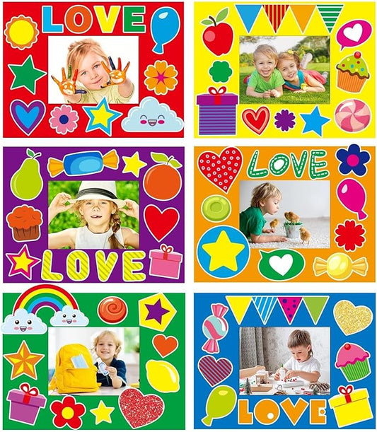 chiazllta 30 Packs Fall Crafts Picture Frame Paper Craft Kits for Kids DIY Picture Foam Frame Art Crafts Christmas Holiday Kindergarten Preschool School Classroom Activities Games