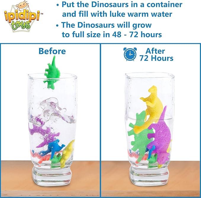 IPIDIPI TOYS Water Growing Dinosaur Toys for Kids – Fun Party Favors, Goodie Bag Stuffers, Classroom Activities and Holiday Prizes – Assorted Colors, Pack of 25