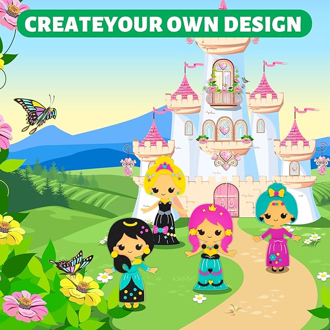 VKPI 4 Pieces EVA Foam Art Crafts Gift Kit, Creative Make Your Own Princess, Cartoon Foam Paper Craft Projects for Kids Ages 4+ Toddler, Preschool Learning Toy for Birthday Party Favor Supplies