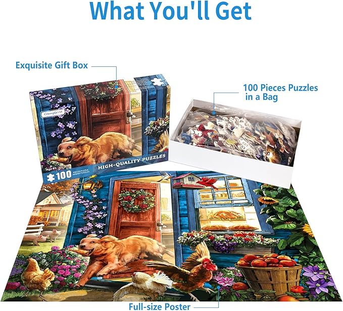 100 Piece Puzzles For Kids Funny Dog 100 Piece Puzzles For Adults, The Great Escape 100 Pieces Jigsaw Puzzle For Kids Ages 4-8, A Running Dog Puzzle For Seniors Elderly Dementia Alzheimer's Activities