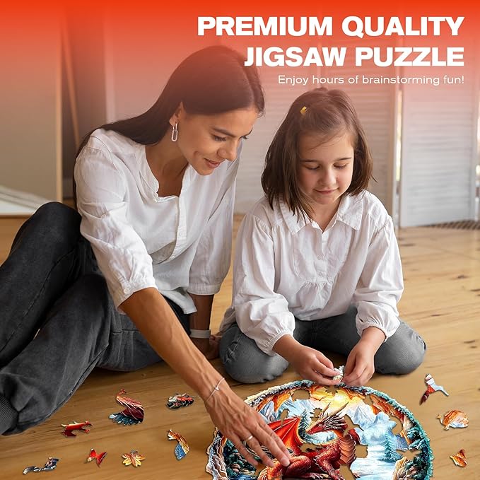 Wooden Puzzles for Adults - Crimson Dragon Wooden Jigsaw Puzzle - Unique Shape 3D Vision Wood Puzzles Adult - Christmas Birthday Gifts for Adults/Friends/Family - 295pcs 13.4 * 13.4in