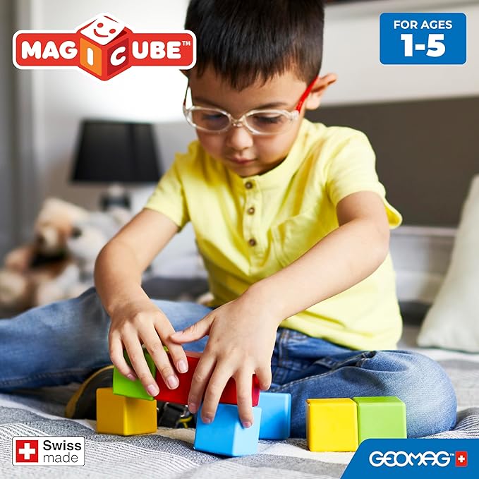 Geomag Magicube 24pcs Magnetic Blocks - Magnetic Building Blocks for Toddlers 1-3, Montessori Toys for 1+ Year Old, Autism Sensory Product, Magnets for Kids