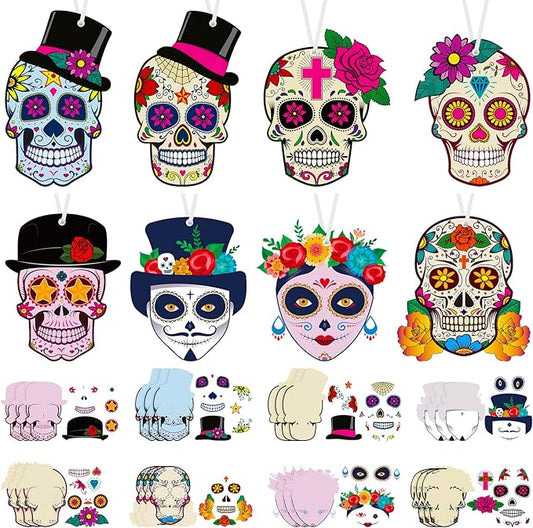 Sumind 24 Sets Day of Dead Decorations Sugar Skull Crafts Kits for Kids Dia De Los Muertos Decor Halloween Ghost Ornaments Halloween Day of Dead Fiesta Party Supplies Fun Home Activities Classroom
