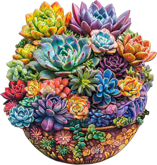 Wooden Puzzles for Adults, Succulent Wooden Jigsaw Puzzles, 280 Piece Puzzles for Adults, Unique Irregular Wood Plant Puzzles, Creative Gifts for Birthday Christmas Halloween Puzzle