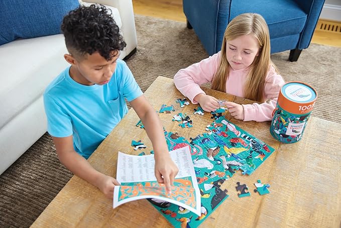 Crocodile Creek 200-Piece Jigsaw Floor Puzzle - Unique Puzzles for Kids Ages 6-8 and Up - Heavy-Duty Shaped Box for Storage - Includes a Fun Fact Booklet - USA Puzzle - 13" L x 19" H Finished