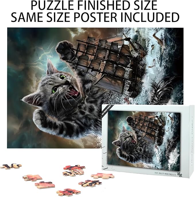 Sea Monster Titan Cat,300 Pieces. Wooden Puzzle,Stress Relief Toys Children's Learning Supplies Puzzle Toys Parenting Games Great Gifts Jigsaw Puzzles Size:15.7x11 in and 1:1 Original Picture Poster