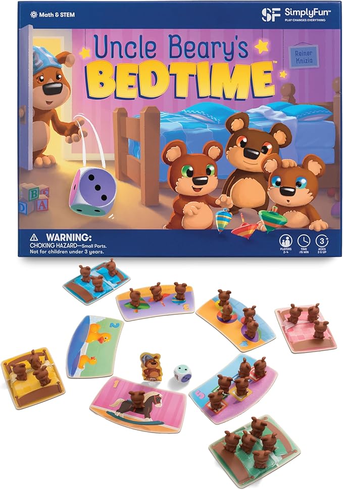 SimplyFun Uncle Beary’s Bedtime - an Engaging and Educational Toddler Game - Learn to Develop Counting Skills, Focus and Self Control - 2 to 4 Players, for Kids Ages 3 & Up