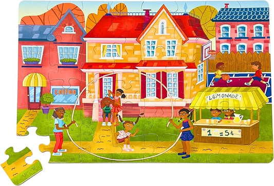 Upbounders® Fun Outside 48-Piece Puzzle for Kids Ages 4 5 6 7 8 | Jumbo Jigsaw Puzzle with Large Pieces & Storage Box | Preschool Puzzle Featuring Black Brown Children at Play