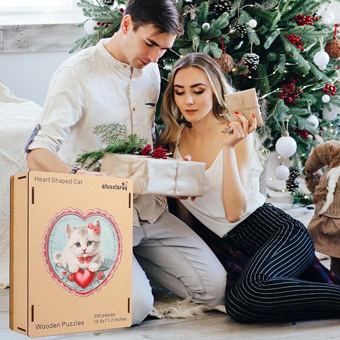 Wooden Puzzle for Adults - 3D Vision Effect Heart Cat Wooden Puzzle 500 Pcs Unique Shape Advanced Wooden Jigsaw Puzzle, Wood Puzzles, Challenge Wooden Jigsaw Puzzle(15.6 x 15.6 in)