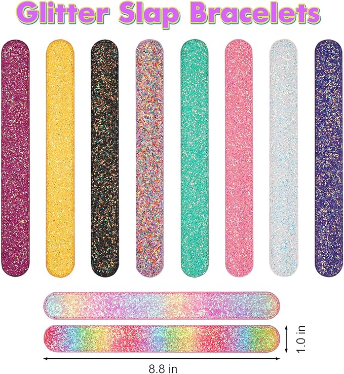 10PCS Glitter Slap Bracelets for Kids Girls Party Favors Supplies Rainbow Slap Wristband with Soft Suede Lining Kids Birthday Gifts Easter Egg Filler Classroom Prizes