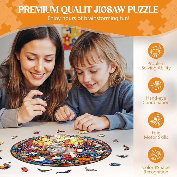 Wooden Puzzles for Adults, Wooden Jigsaw Puzzles for Adults Kids, Flower Field Rabbit Unique Shaped Wood Puzzles Adult, Creative Birthday Gifts for Friends Family Game (11.4 * 11.4in 200pcs)