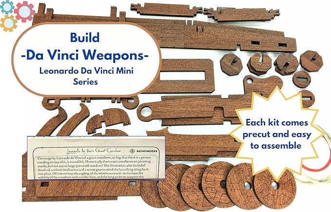 PATHFINDERS Leonardo Da Vinci weapons mini model kits catapult crossbow bombard set of 3 Engineering kits Educational Toys for Kids Science kit for Kids Age 8-10 10-12 stem Projects Wood Building Kits