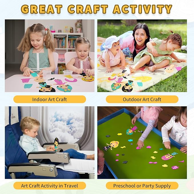 VKPI 4 Pieces EVA Foam Art Crafts Gift Kit, Creative Make Your Own Princess, Cartoon Foam Paper Craft Projects for Kids Ages 4+ Toddler, Preschool Learning Toy for Birthday Party Favor Supplies