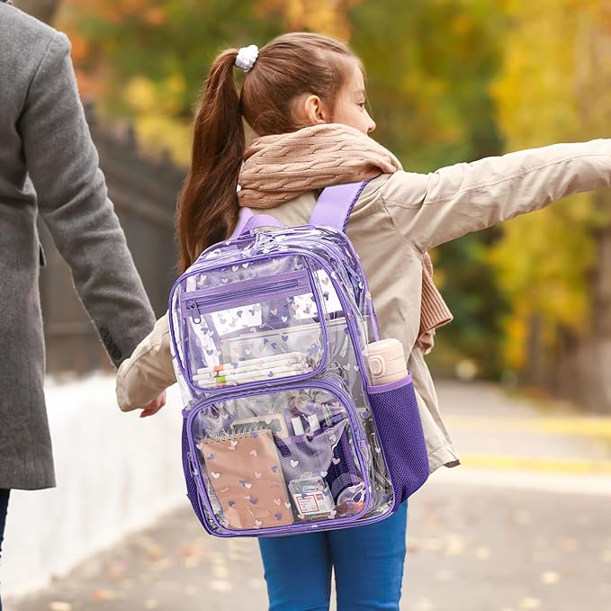 Transparent Bag - Purple Clear Backpack for School and Stadium Events, Suitable for Girls and Boys