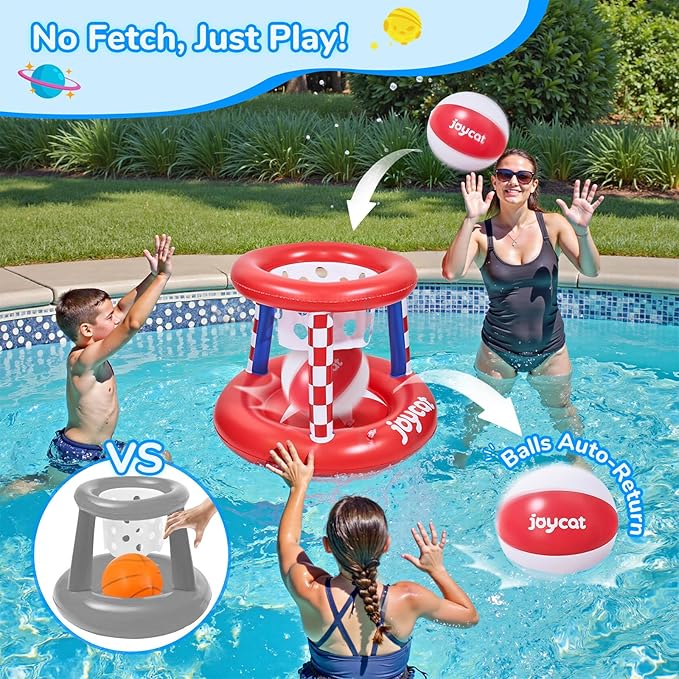 JoyCat Inflatable Pool Volleyball Set,125 Inch Volleyball Net & Basketball Hoop,Floating Swimming Pool Games Lake Beach Toys for Kids,Water Games for Adults and Family,Pools Party Gift Essentials