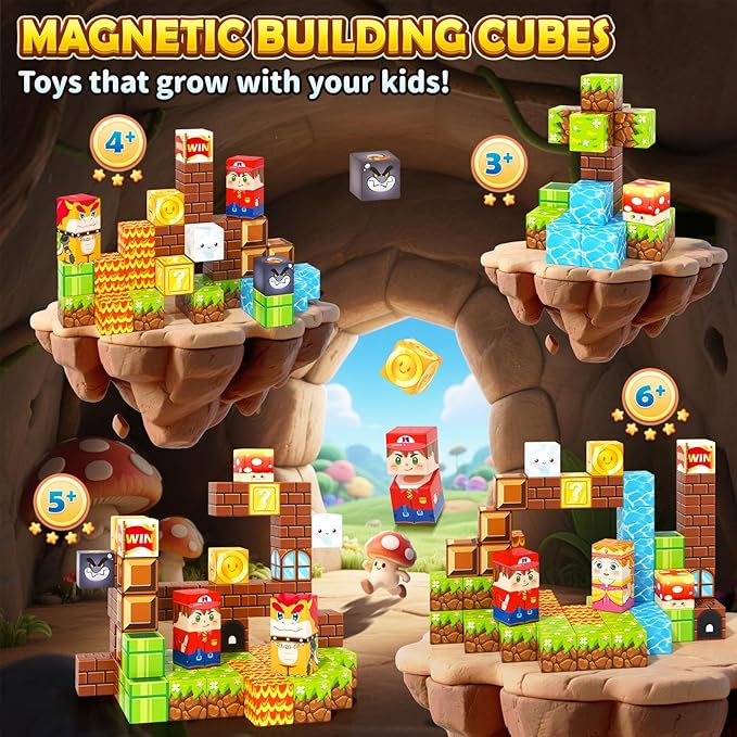 Magnetic Blocks Travel Toys with Portable Metal Tin – Toddler Magnet Tiles Building Blocks STEM, Montessori Kids Toys for 3+ Year Old Boys & Girls, Classroom Must Haves, and Sensory Toys