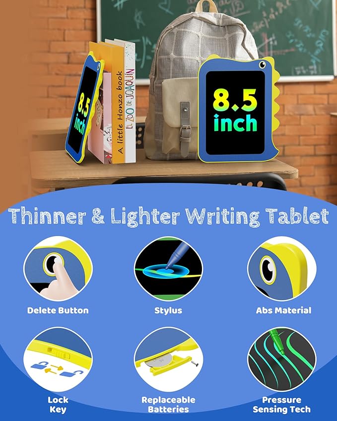 TEKFUN Toddler Boy Toys, LCD Writing Tablet for Kids, Doodle Board Dinosaur Toys, Travel Essentials Toys for 3 4 5 6 Year Old Boys Girls, Easter Birthday Christmas Gifts (8.5inch Blue)