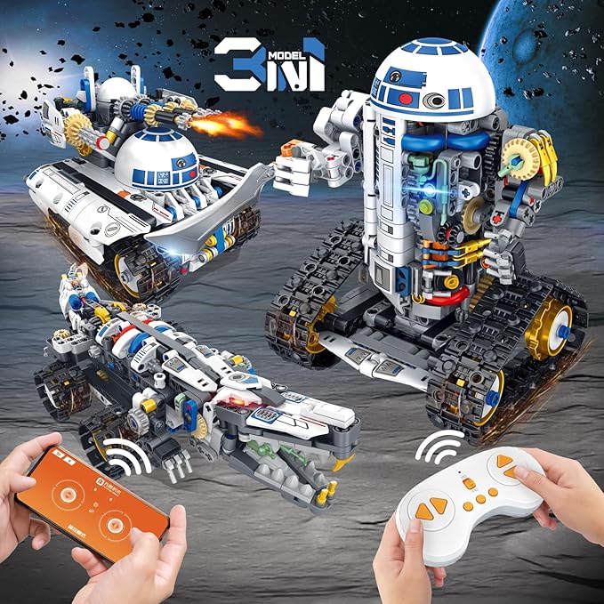 3 in 1 STEM robotics Building Kit, 776 PCS APP/Remote Control Robot Space Wars Toy Building Block Sets, Compatible with Lego Star robotics Control & Programming Robot Birthday Gifts for Boys Age 8-14+