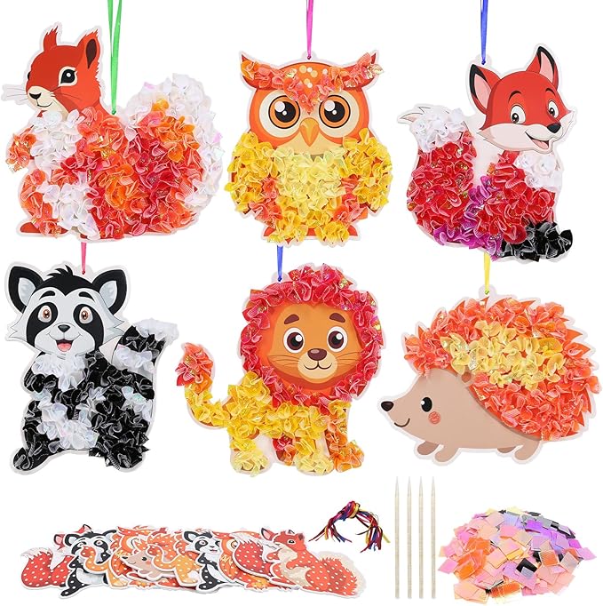 Fennoral 12 Pack Fall Craft Kit for Kids Make You Own Fall Animals Poke in Art Kit Fall Arts and Crafts DIY for Kids Boys Girls Party Supplies Thanksgiving Autumn Decoration