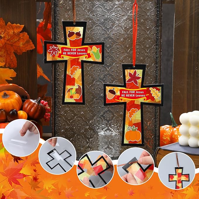 Chiisong 24 Sets He Never Leaves Crafts Kit DIY Tissue Paper Sign Crafts for Back to School Fall Harvest Thanksgiving Religious Christian Party Fun Home Actives