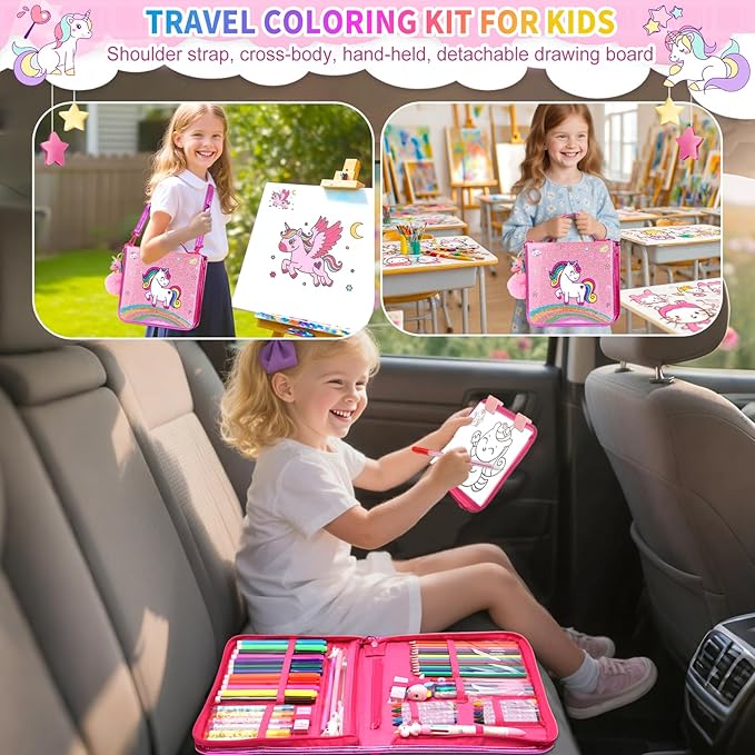 70Pcs Fruit Scented Markers Kit - Kawaii Stationery Set with Unicorn Pencil Case, Art Coloring Drawing Kit for Kid Include Marker, Pencil, Crayon, Pen, Eraser, Sticker, Unicorn Gift for Girl 4-12 Year