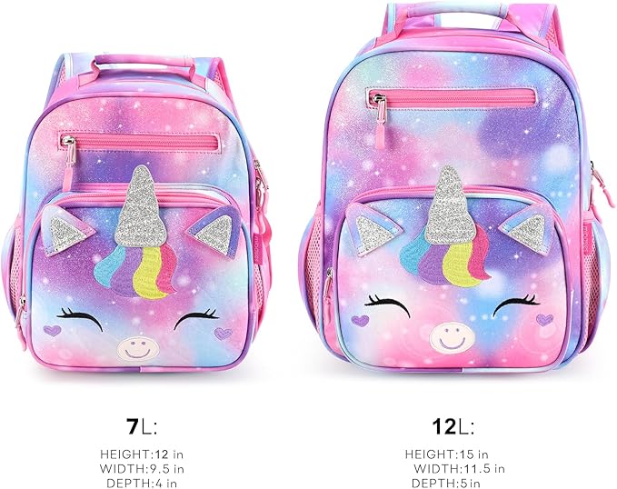 mibasies Girls Backpack for Elementary School, Kids Backpack for Girls 5-8 Unicorn Bangs