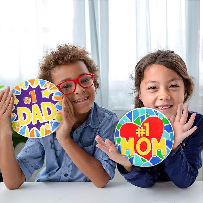 Creative Roots Paint Your Own #1 Dad Stepping Stone, Paintable Ceramic 7 in. Stone, Includes 6 Acrylic Paints & Paintbrush, Great Arts and Crafts for Kids Ages 8-12, Father's Day Gift