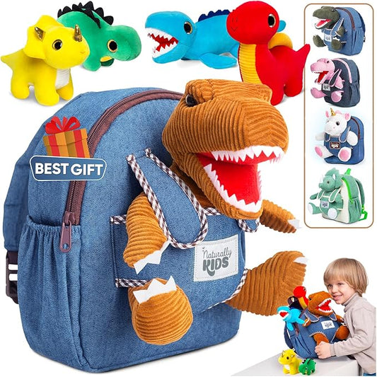 Toddler Dinosaur Backpack w Plush Dinosaur Toys for Kids 2-5, Gifts for 2-5 Year Old Boys, Girls