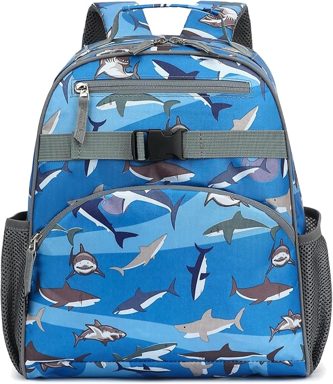 FlowFly Kids Backpack for Toddler Boys Girls, Simple Lightweight Bookbag for Daycare Kindergarten Elementary School Travel, Small Modern Bag (Medium 15''), Shark