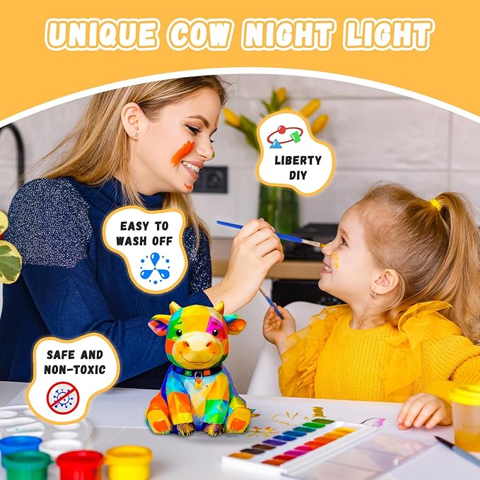 Loungelore Paint Your Own Cow Lamp Kit, Art Supplies Arts and Crafts for Kids Ages 8-12, DIY 3D Cow Night-Light, Creativity Painting Kit Toy for Girl Boy Teen, Birthday Gift for Daughter Son