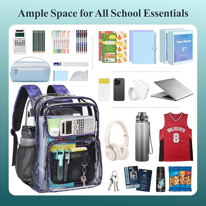 PACKISM Clear Backpack for School - 17 inch Large Heavy Duty Clear Bookbag, See Through PVC Backpacks (for age 12 above)
