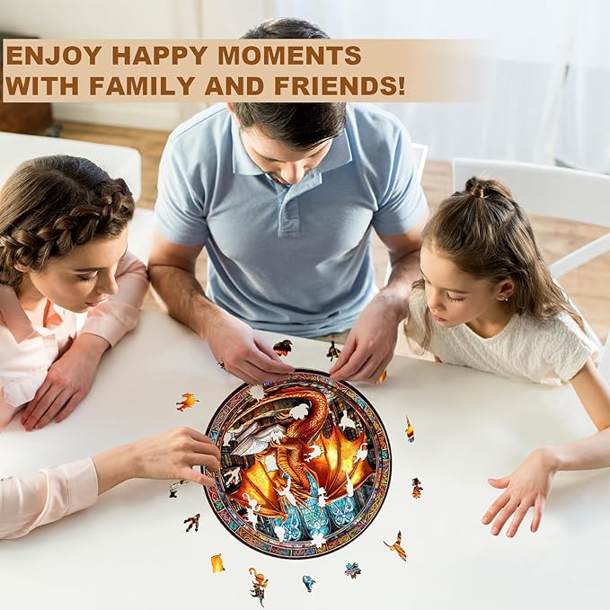 Wooden Puzzles for Adults, Dragon Wooden Puzzle,Magic Wooden Jigsaw Puzzles, Gifts for Family or Friends for Any Holiday.(13.4 * 13.4 in 300pcs)