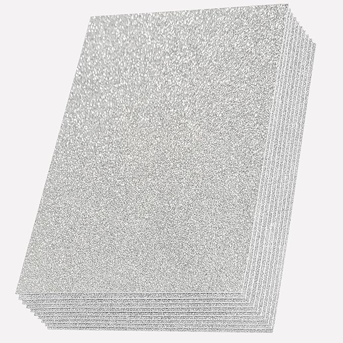 SALEMAR Silver Sticky Glitter Foam Sheets for Craft, 10 Packs Thick Self-Adhesive Sparkle EVA Paper Stickers for School Projects, 30 x 20cm