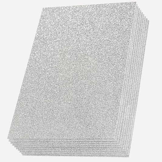 SALEMAR Silver Sticky Glitter Foam Sheets for Craft, 10 Packs Thick Self-Adhesive Sparkle EVA Paper Stickers for School Projects, 30 x 20cm