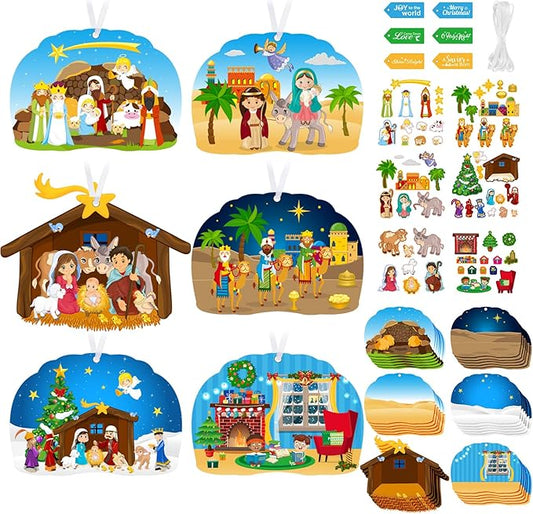 36 Pack Make a Nativity Scene Christmas Nativity Craft Kits Nativity Scene Hanging Ornaments Religious Christian Craft Kits for Holy Night Christian Religious Party Supplies 6 Styles