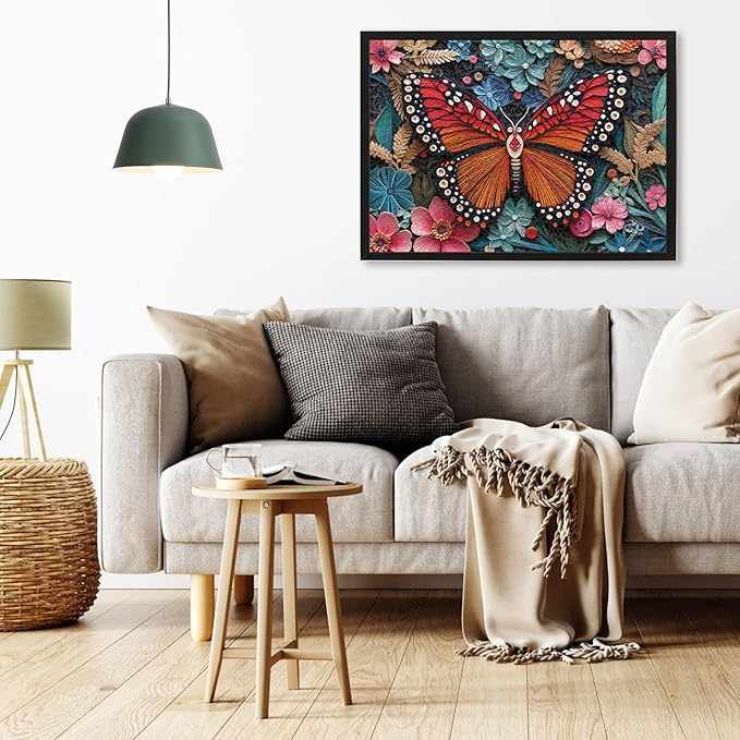 Butterfly Jigsaw Puzzles for Adults 1000 Pieces, Brain Challenging Shaped Puzzle for Game Night, Family, Friends, Size is 26.6 x 19.2, Paper Cutting Art