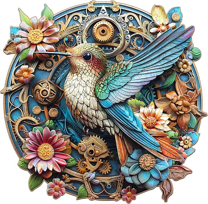 Wooden Puzzles for Adults, Wooden Jigsaw Puzzles for Adults Kids, Graceful Hummingbird-2 Unique Shaped Wood Puzzles Adult, Creative Birthday Gifts for Friends Family Game (11.4 * 11.1in 200pcs)
