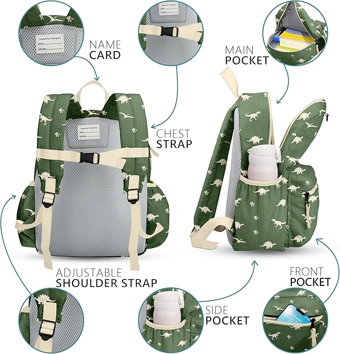 Corduroy Toddler Backpack for Boys 2-5: Kids Preschool Backpacks for Girls -13.5" H Fit Folder