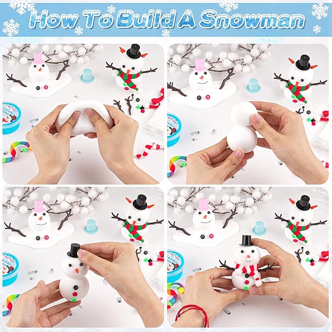 6pcs Slime Stocking Stuffers, Stocking Stuffers for Kids,Christmas Crafts,Stocking Stuffers, Kids Crafts Snowman DIY Kit,Crafts Xmas Gift