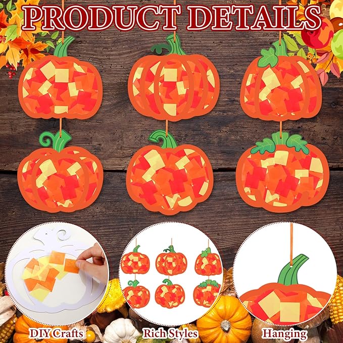 24 Sets Pumpkin Crafts Kit DIY Tissue Paper Sign Crafts for Back to School Fall Harvest Thanksgiving Religious Christian Party Fun Home Actives